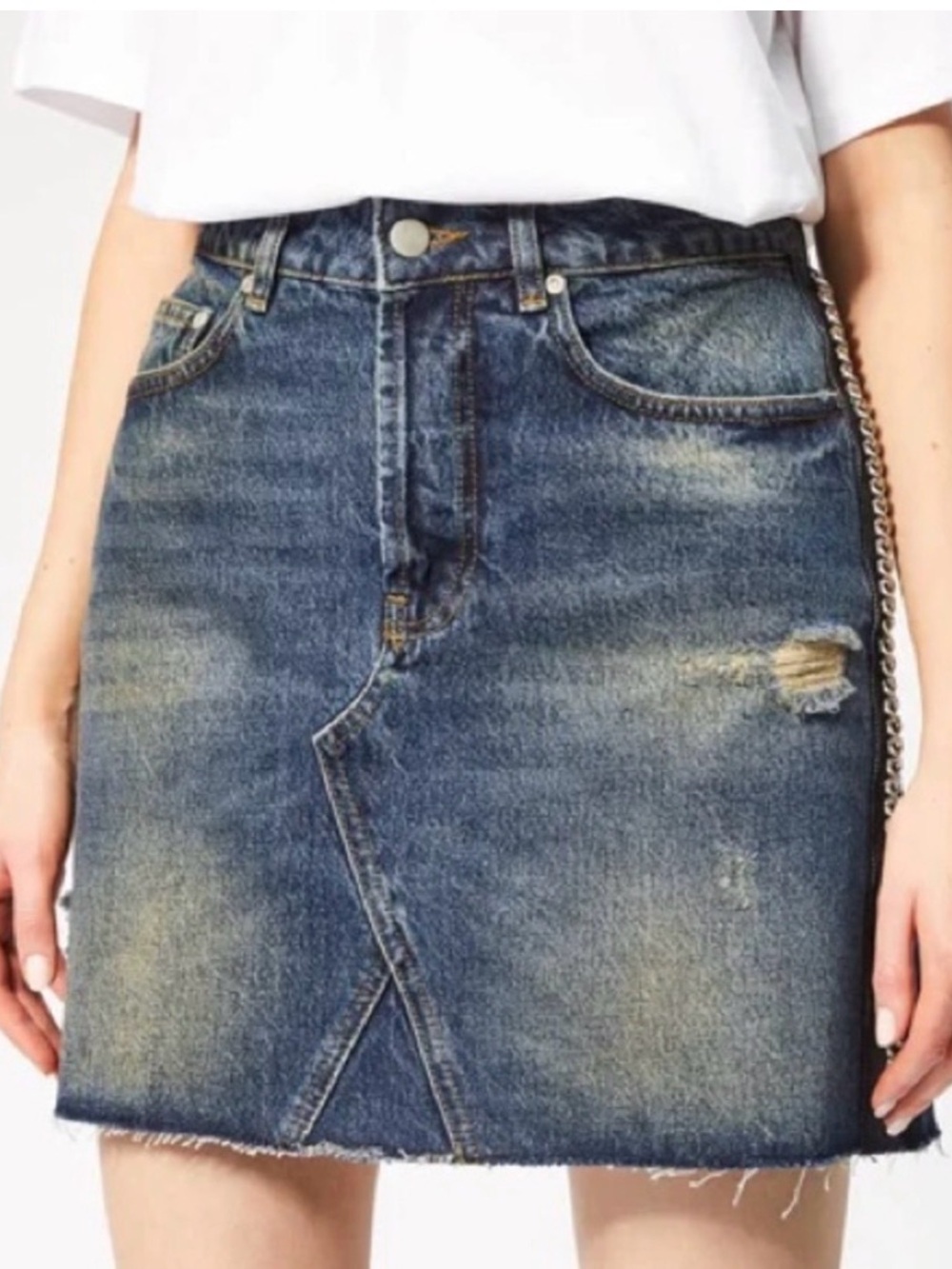 Victoria Beckham Blue Distressed Denim Mini Skirt